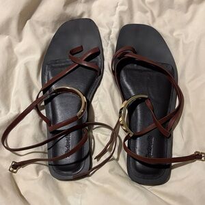 Madewell Black and Brown Sandals with Gold Buckles
